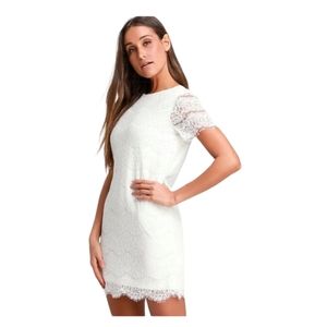 Lulus Take Me to Brunch Ivory Lace Lined Shift Mini Dress Cap Sleeves XS